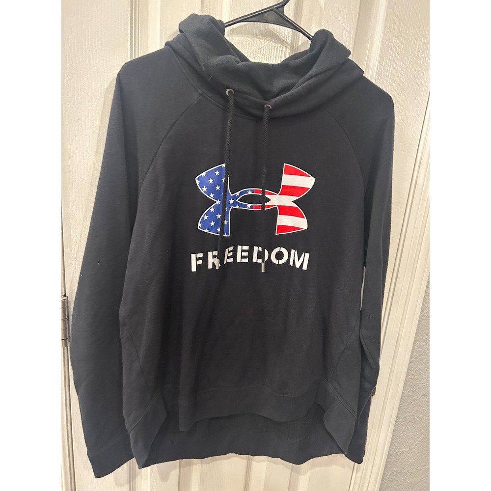 Under‎ Armour Hoodie Black Freedom American Flag Graphic Pullover Sweatshirt